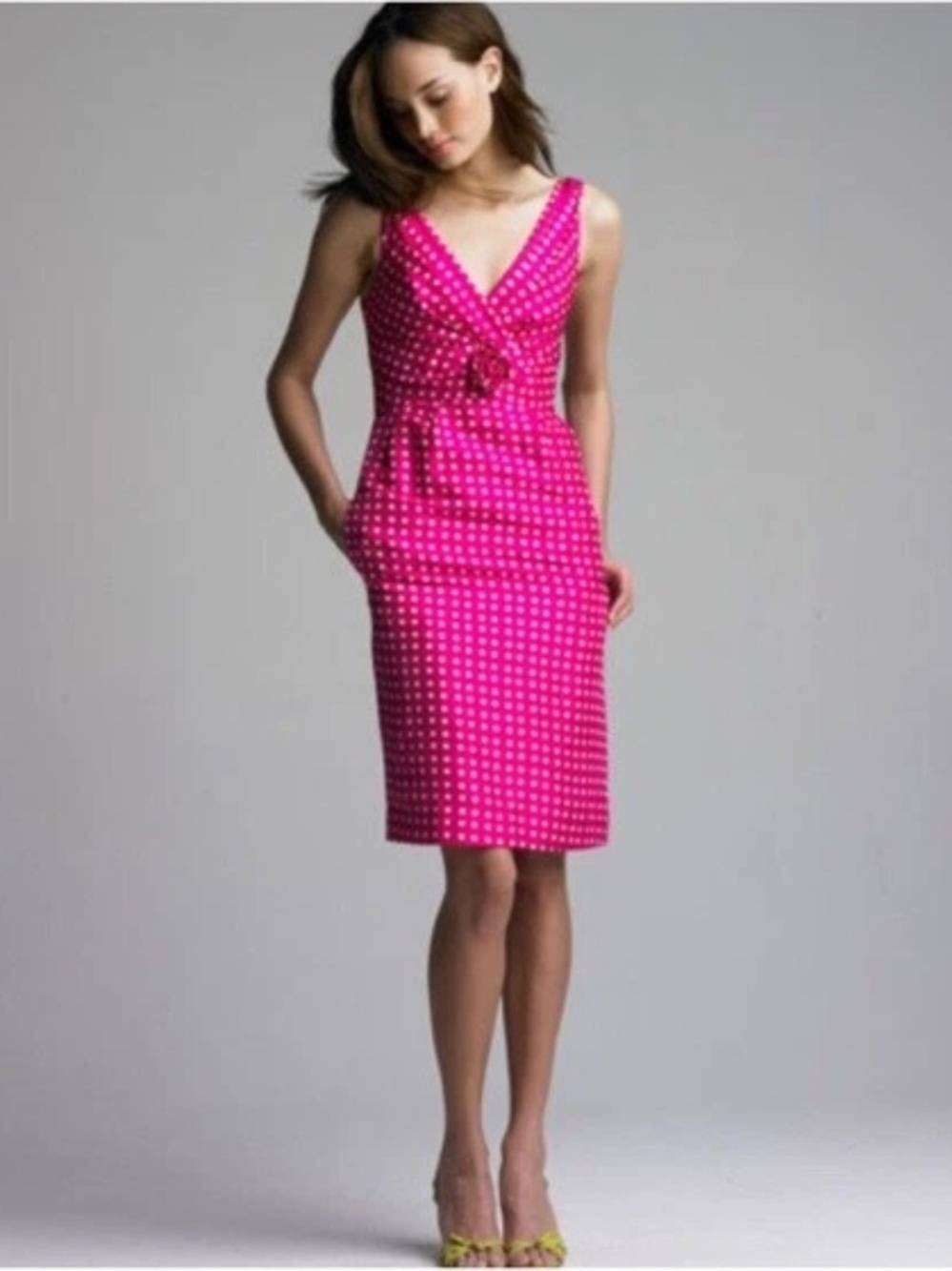 J. Crew 100% Silk Pink Polka Dot V-Neck Sheath Dress Size 14